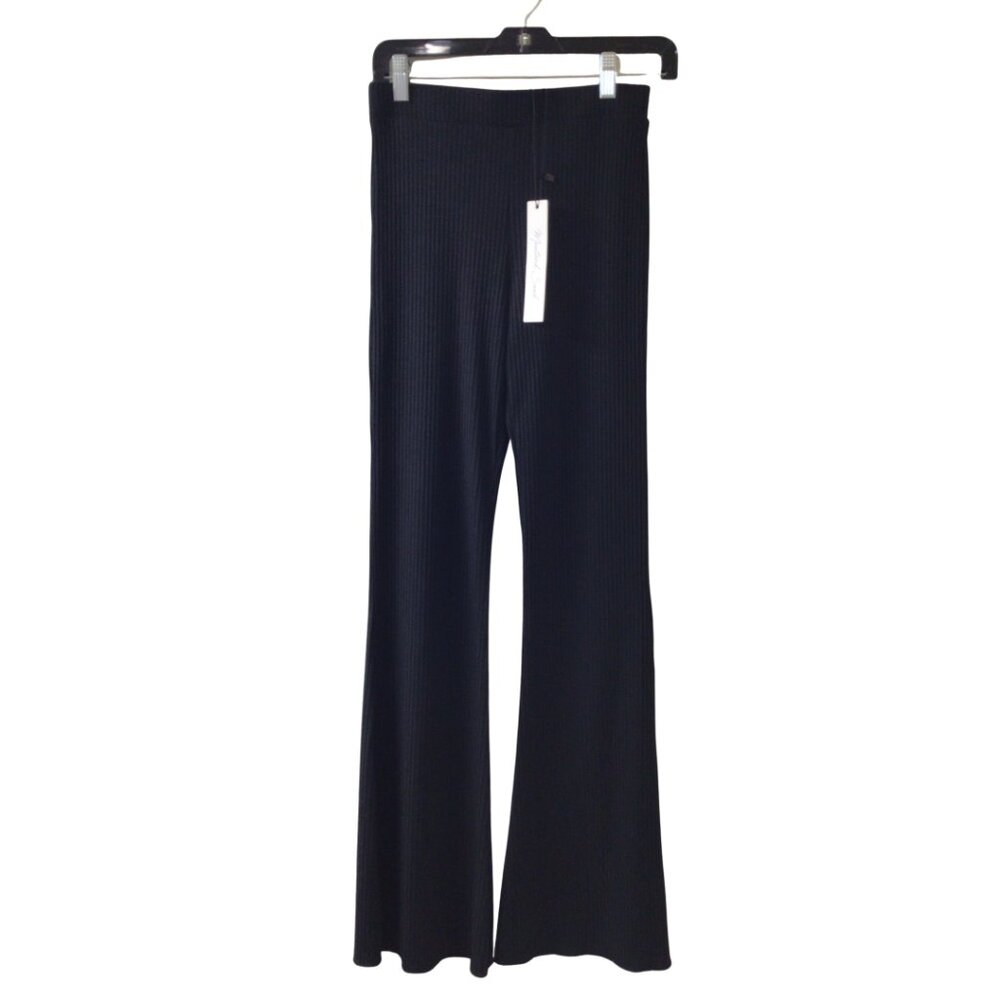 NWT Mustard Seed Pants Women’s S Small Black Flared Ribbed Knit Pull On Stretch